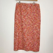 Oilily Skirt Women's 38 US 10 Pink Coral Tweed Cotton Blend Back Slit Zip Midi