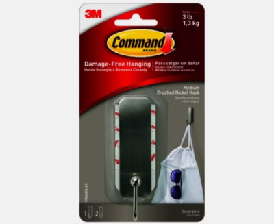 3m Command beschädigungsfrei hängend 1,3 kg Medium gebürstetes Nickel Metall Haken