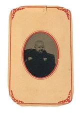 Antique Tintype Paper Sleeve Baby Wearing Dark Gown