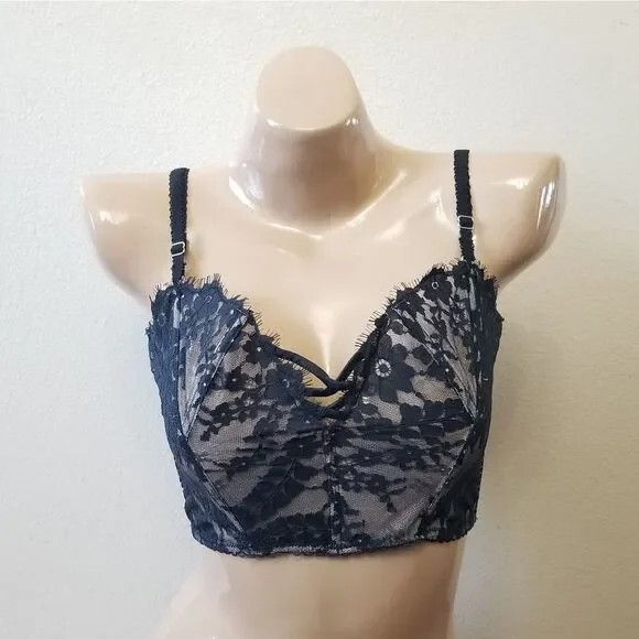 Victoria's Secret Dream Angels Black Floral Lace Bustier Bra Top