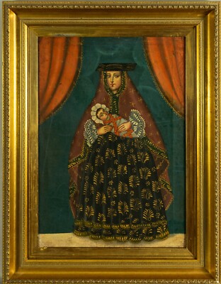 Cuzco Gemälde, Madonna mit Jesuskind, 19. Jahrhundert, vergoldet gerahmt