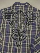 Roar Signature Size L Purple Gray Plaid Embroidered Button Shirt Orion