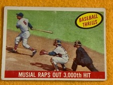 C8-6 BASEBALL CARD - STAN MUSIAL RAPS OUT 3000th HIT - 1959 TOPPS - CARD #470