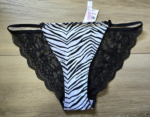 NWT Vintage Victoria's Secret PINK Zebra Cotton Lace Low-Rise Bikini Panties M