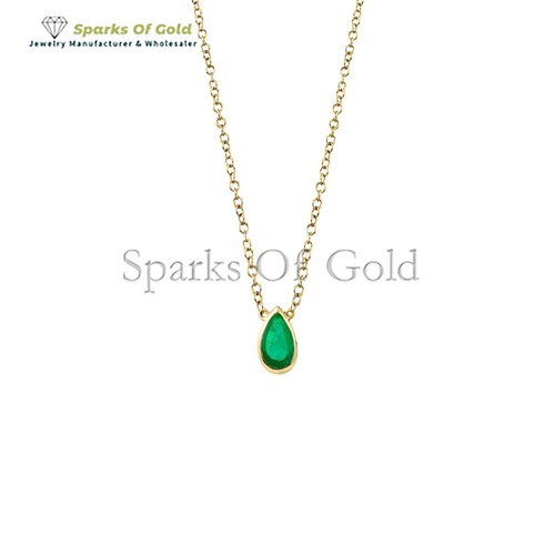 Collana a goccia smeraldo minimalista oro giallo massiccio 14 carati abbigliamento festa gioielli - Foto 1 di 5