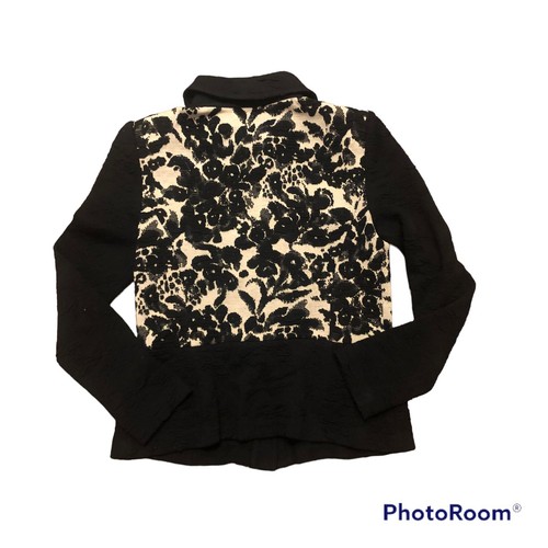 St. John Jacke Blazer Jacke Damen Gr. 2 schwarz elfenbein Blumenmuster - Bild 2 von 9