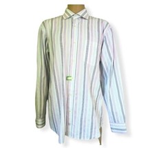 Bugatchi Uomo Stripe Dress Shirt Mens XL Flip Cuff White Purple