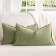 Sage Green Chenille Pillow Covers 12x20 Set of 2 Elegant Design for Modern Homes