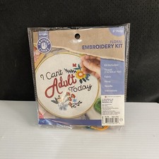 "I Cant Adult Today" Art Skills Floral Embroidery Kit 6” Hoop Crafter’s Closet