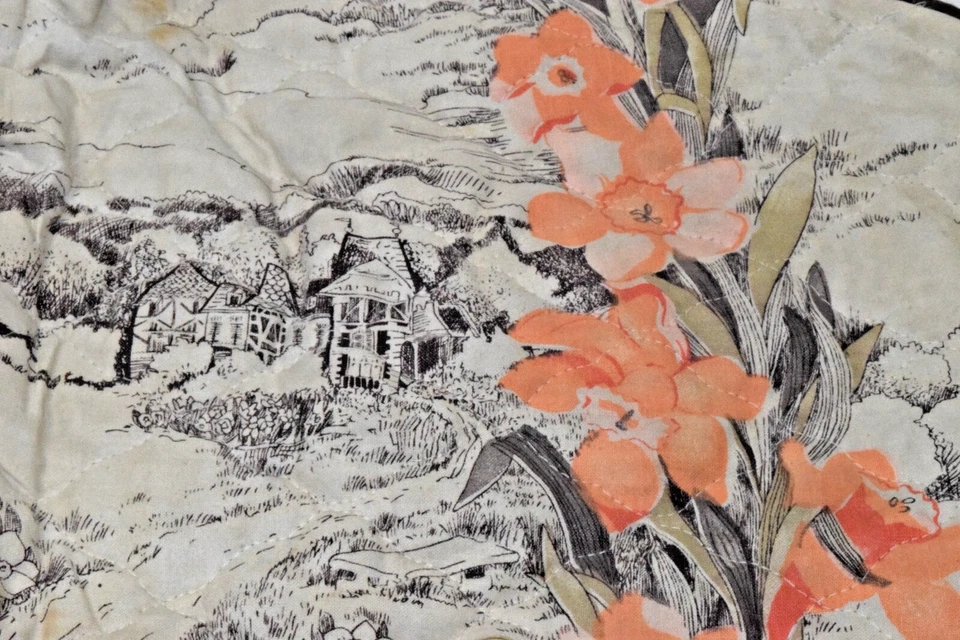 Bolso de mano vintage años 60 acolchado marfil escena isla tropical asas de plástico Foto 2 de 4