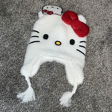 Hello Kitty Hat With Red Bow And Braided Tassels Kids Wear New