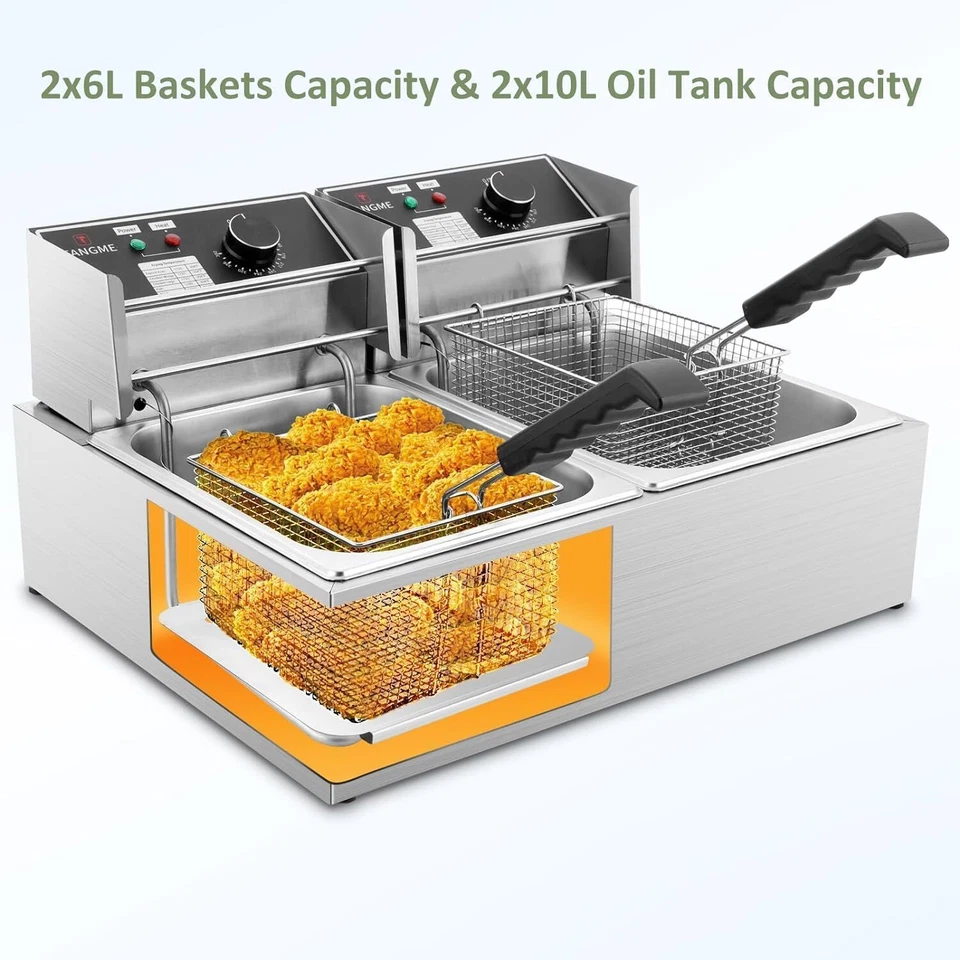 20L Öl-Fritteuse 5000W Große Doppel-Fritteuse Air fryer mit 2 Frittierkörbe - Bild 3 von 4