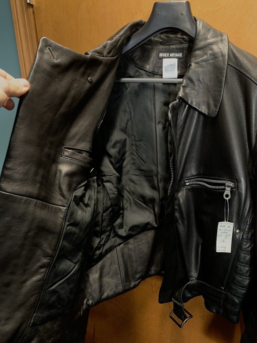 Vintage Issey Miyake Men Leather Biker Jacket Black Size Vintage Issey Miyake Men Leather Biker Jacket Black Size