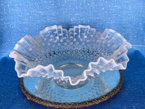 Vintage Fenton Glass Hobnail MOONGLOW Opalescent Crimped Ruffle Top Bowl ❤️m13 - Picture 6 of 11