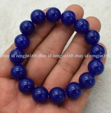Natural 6/8/10/12/14mm Blue Jade Round Gemstone Beads Elastic Bracelet 7.5"