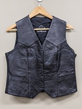 Leather King Snap Front Women's Black Leather Biker Vest Medium