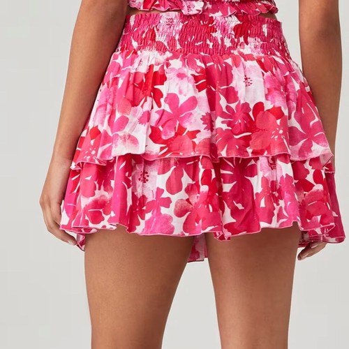 TIARE HAWAII OLIVIA Mini GONNA in Fiji Fiori Rosa Fascia Fumè XS/S - Foto 3 di 11