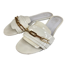 Burberry London Coleford Patent Leather White Slides Sandals Shoes EU 37 US 6.5