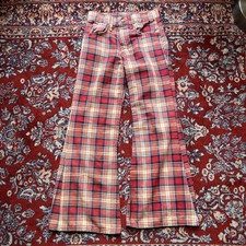 70s TOUGHSKINS Plaid Flare Pants Growing Girl 12 Slim Vintage Yellow Red