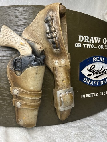 Vintage Goebel Beer Bar Sign 1950s 3D Western Cowboy Gun Holster Tavern 21x17 - Picture 2 of 6