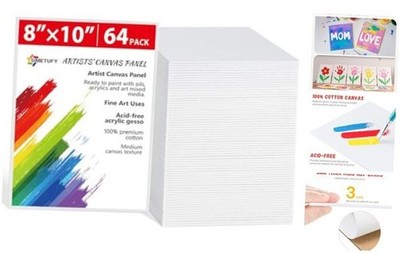 64-Pack Canvas Boards for Painting 8x10 Inch - Bulk Blank 8x10'' - 64 Pack