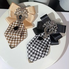 Men Women Houndstooth Bow Tie Ribbon Rhinestone Pins Wedding Accessories Decor