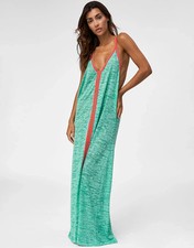 Pitusa Womens Peru Mint Green Deep V Inca Maxi Sundress Small