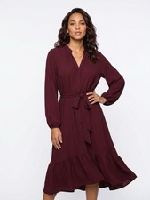 Maxi Vestido Emma & Michele Para Mujer Mediano Borgoña Volantes En Niveles Corbata Cintura