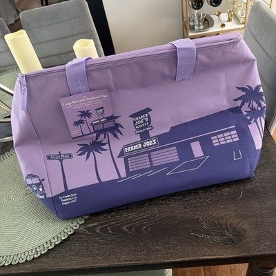 Trader Joe's Insulated Tote Freezer Cooler Bag Market Shopper XL Purple Lavender