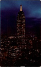New York City NY Empire State Building at Night ~ 1950s-60s postcard sku757