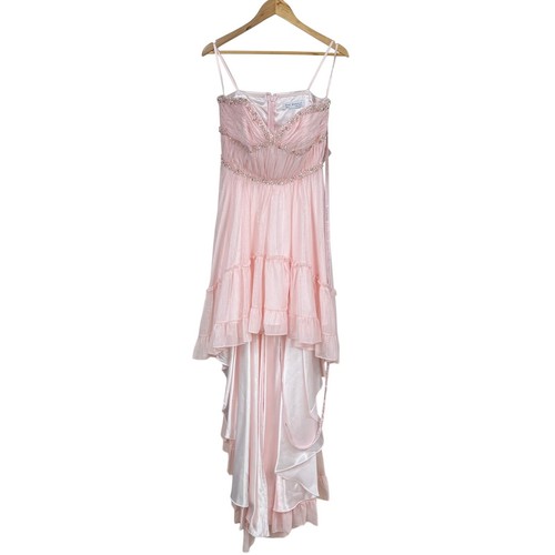 Mac Duggal NWT Beaded Ruffle High Low Gown Ice Pink Size 10 Jeweled Chiffon - Picture 3 of 10