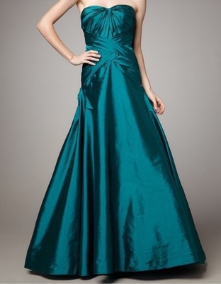 MONIQUE LHUILLIER Taffeta Trumpet Dress Sz 6 Emerald Green MSRP  $2990