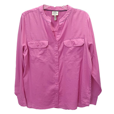 St. John s Bay Women s XXL Pink 100% Cotton Long Sleeve Button Up Shirt 2 Pocket