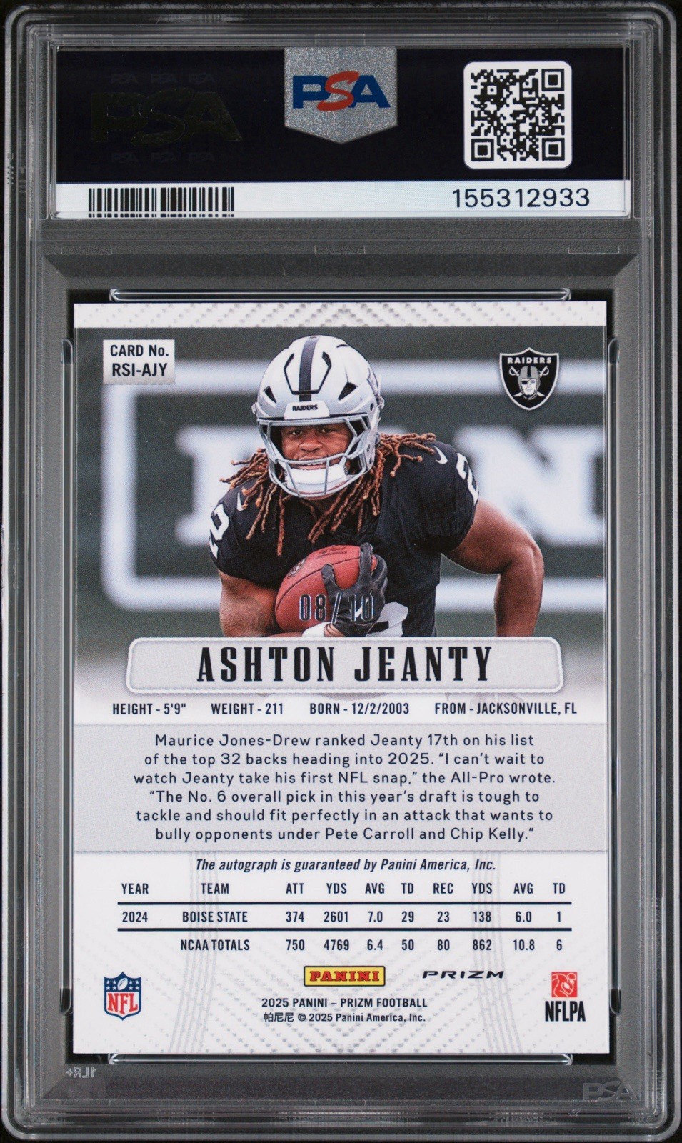 ASHTON JEANTY 2025 Prizm #RSI-AJY RC Retro 2012 Gold Prizm Auto /10 GEM  10/10 view 2