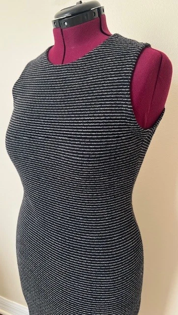 Theory Koldeen O Noble 羊毛 Midi 连衣裙条纹黑色豪华职业 M 码全新 — 第 4/4 张图片