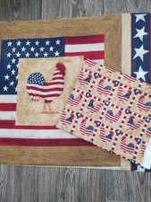 * Daisy Kingdom FABRIC PANEL Yankee Doodle Doo Rooster Squares & Matching Fabric