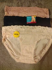 Lot Of 3 Vanity Fair Women's Flattering Lace Bikini Panties Nylon- Sz 5