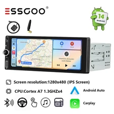 6.9" Single 1 Din Android 14 Wireless CarPlay Car Stereo BT GPS TouchScreen 64GB
