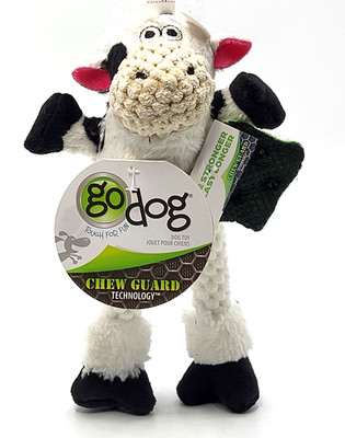GoDog Skinny Cow Plush Dog Toy Squeaky Mini Indoor Fetch & Shake 9''