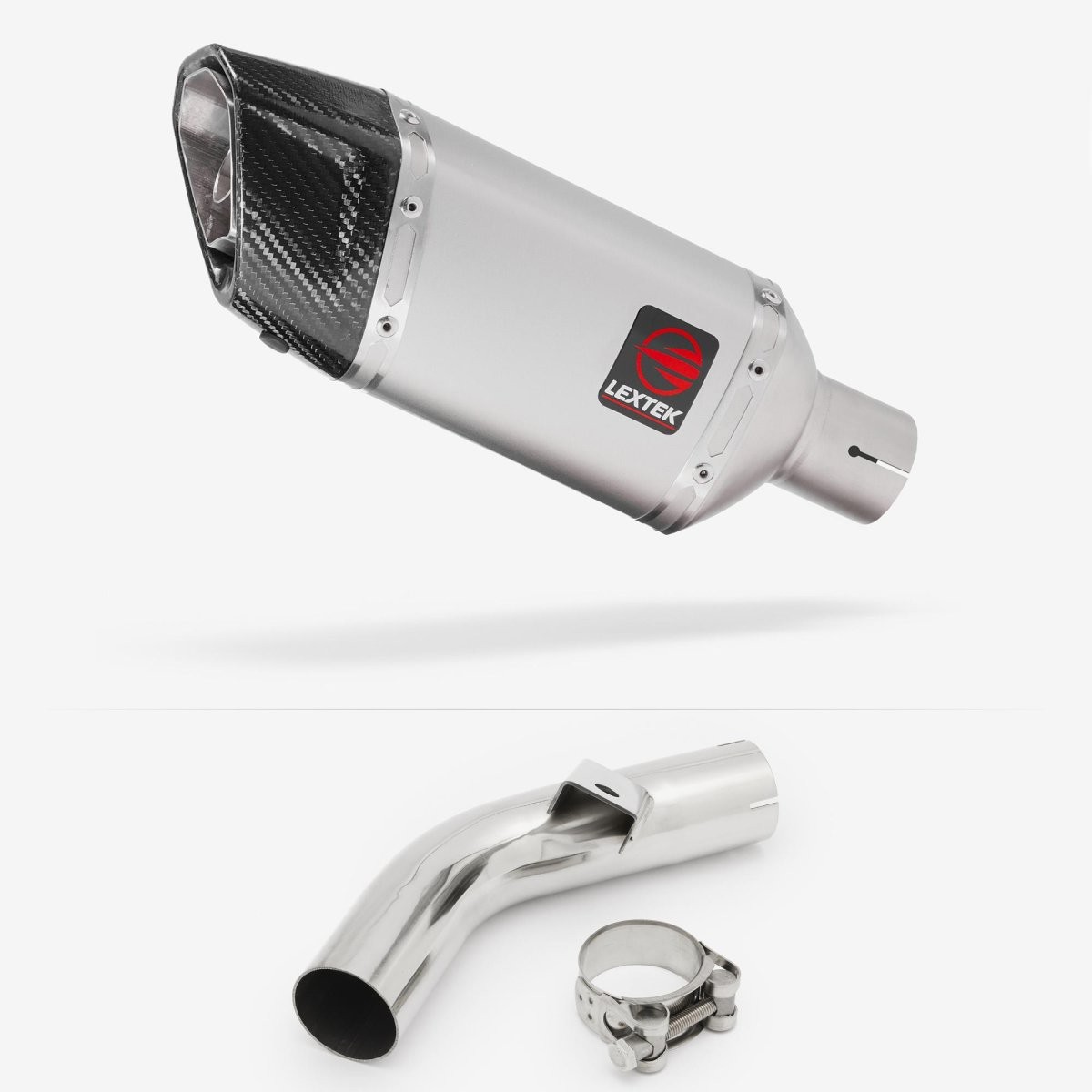 Lextek Stainless Steel SP5 Matt 200mm Exhaust with Link Pipe Silencer Chrome