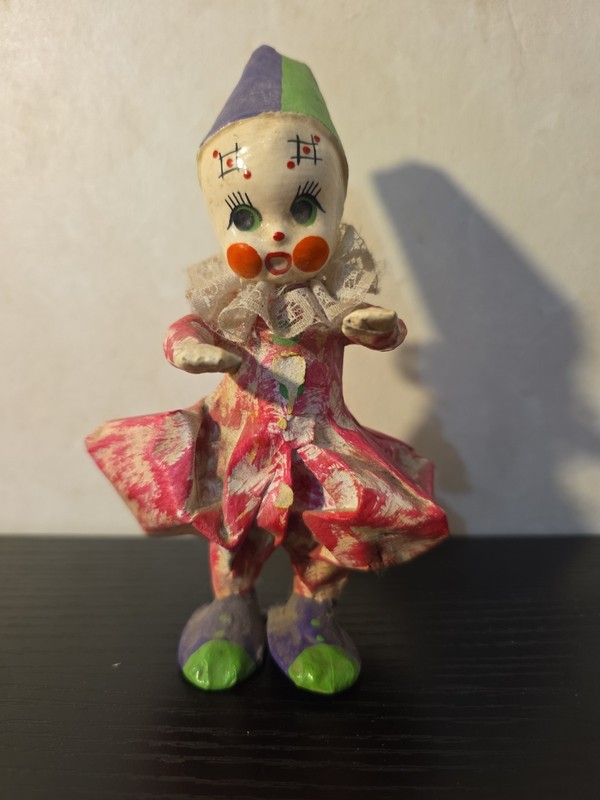 6" Handmade Vintage Paper Mache Clown Figurine ~ Multicolor ~ Hand Painted