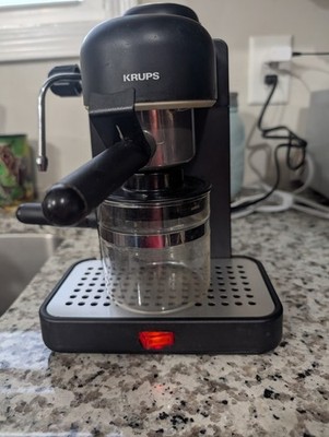 Krups 963 Espresso Mini 4-Cup Cappuccino Machine BLACK Electric Tested Y Working