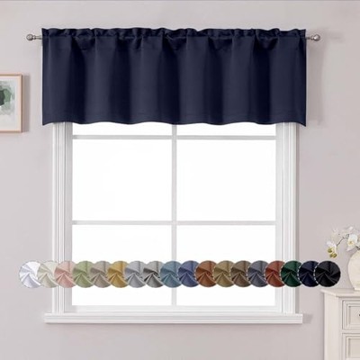 Valance for Window, Blackout Small Kitchen 60''W x 14''L (Pack of 1) Navy Blue
