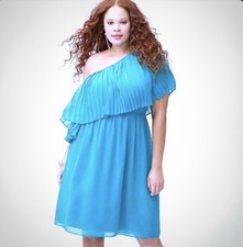 Lane Bryant One Shoulder Ruffle Chiffon Dress Size 22/24 Teal Blue New