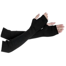 Tongcloud Arm Warmers Winter Fingerless Long Gloves for Women 15.8inches Black