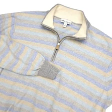 Peter Millar Sweater Mens Large Striped Wool Linen Quarter Zip Pullover