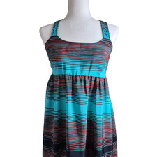 xhilartion Womens Sleeveless Maxi Dress Teal Geometric Orange Size M A709
