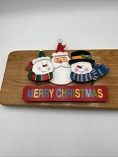 Handmade Painted Wooden "Merry Christmas" Santa Wall Sign Plaque Vintage
