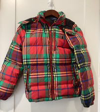 POLO RALPH LAUREN Boys' Quilted Hooded Down Puffer Jacket Size L 14-16 Red Plaid