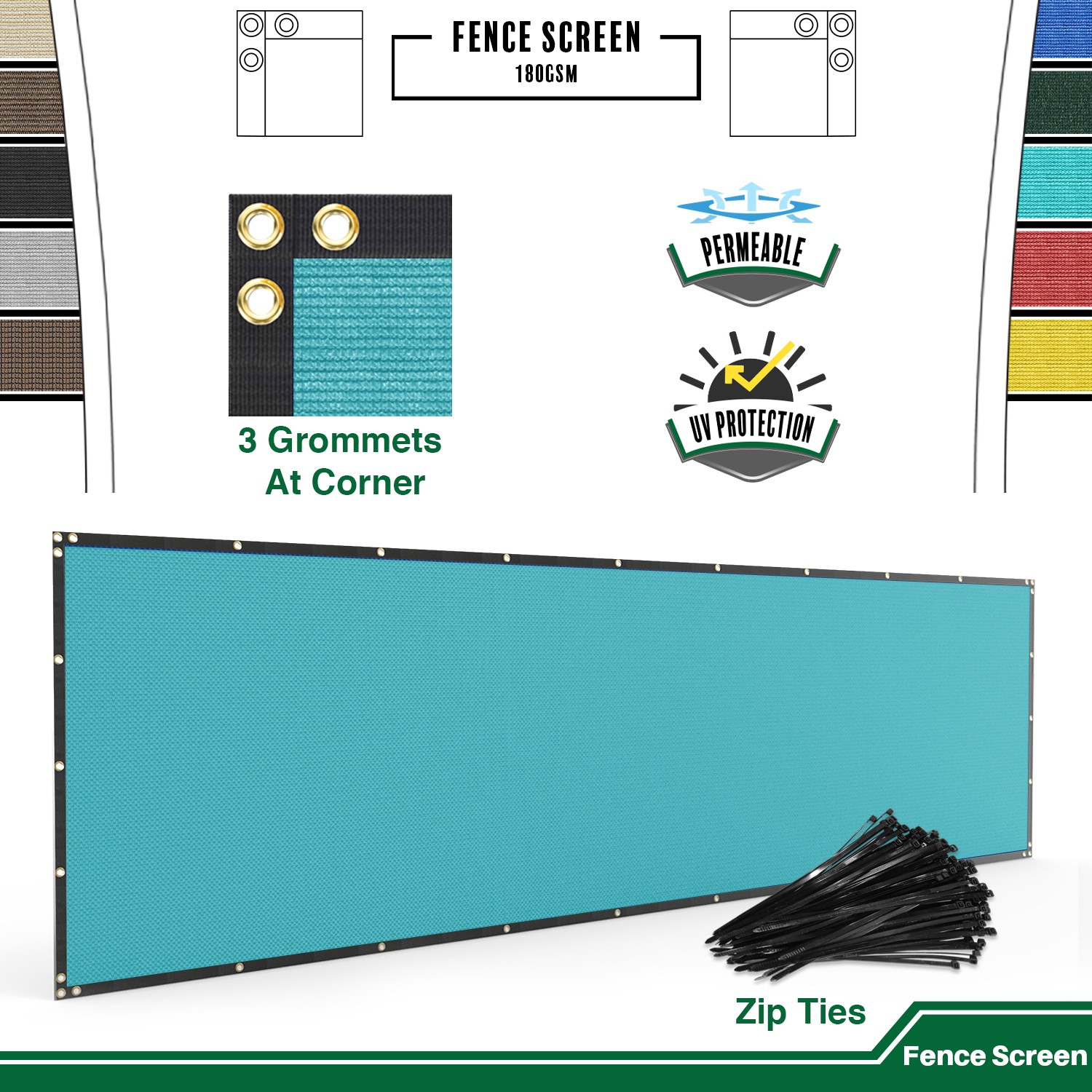 10ft Turquoise Privacy Fence Screen Shade Cover Cloth Fencing Patio Pool Outdoor